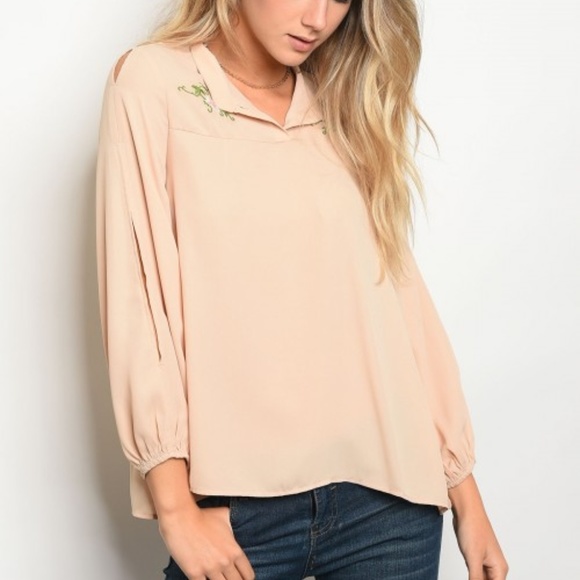 Tops - NEW! Floral Embroidered Long Slv Blouse